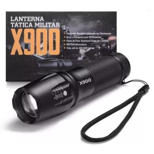 Lanterna Tática Militar X900 Recarregável Zoom -