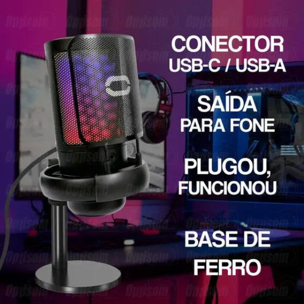 Microfone Gamer Rgb Usb Para Pc Mt1060r (PRETO)