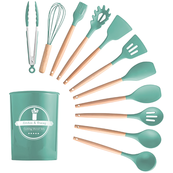 Kit Utensílios Cozinha 12 Peças Silicone Antiaderente (PRET