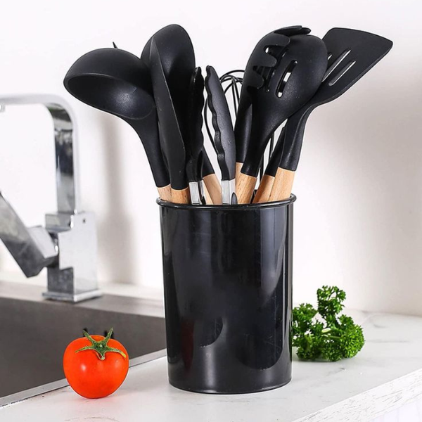 Kit Utensílios Cozinha 12 Peças Silicone Antiaderente (PRET