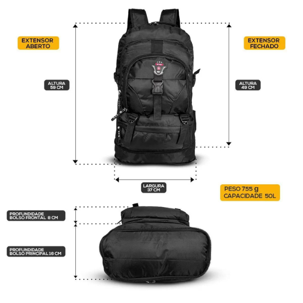 Mochila Para Viagem 50L Acampamento Trilha Semi Impermeável