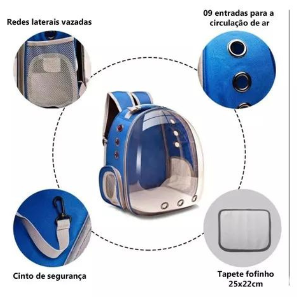 Mochila Pet Para Transporte De Cães E Gatos Visão Panorâmic