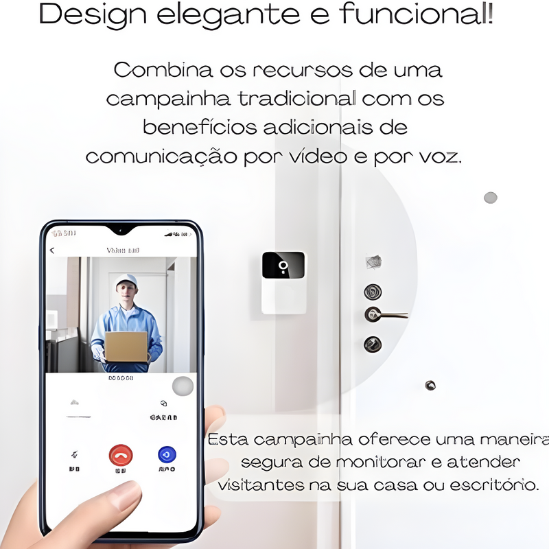 : Campainha C/ Câmera Wifi S Fio Inteligente Interfone C Áud