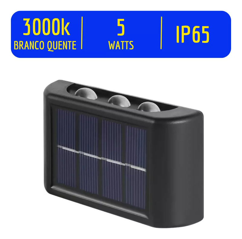 Arandela solar 6 leds jardim escadas muros prova dágua