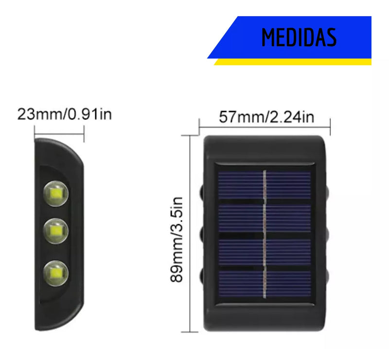 Arandela solar 6 leds jardim escadas muros prova dágua