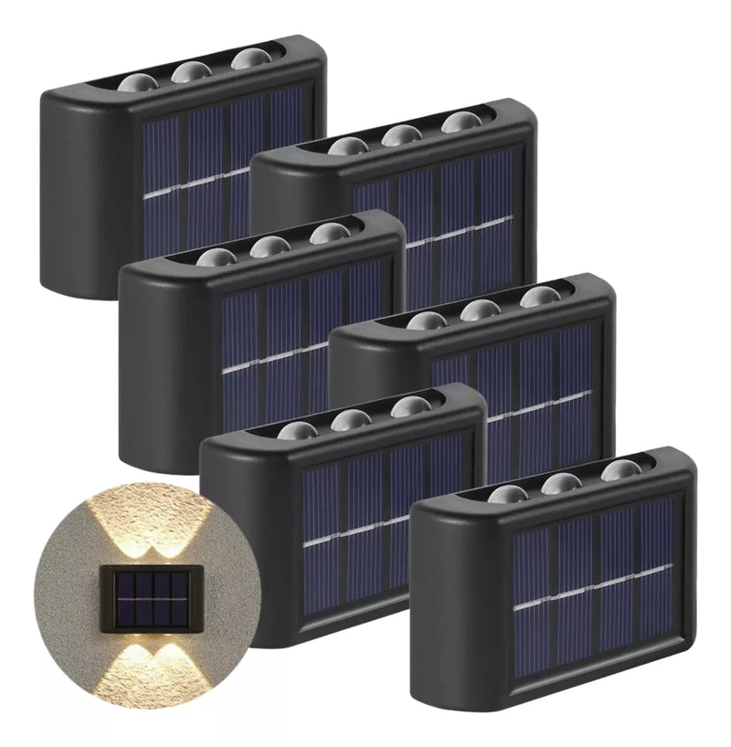 Arandela solar 6 leds jardim escadas muros prova dágua