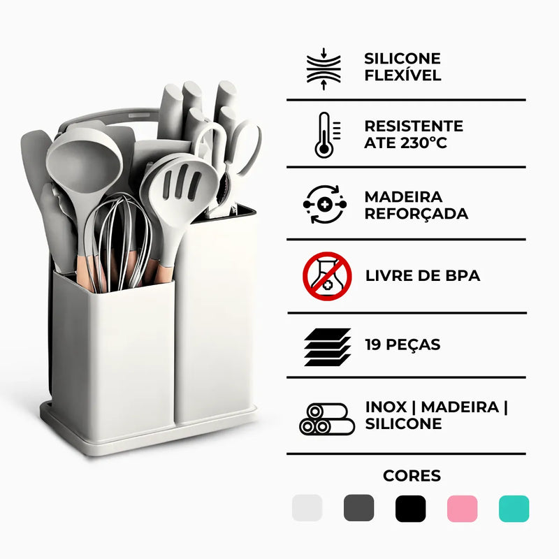 Kit Utensílios de Cozinha Jogo Completo 19 Peças