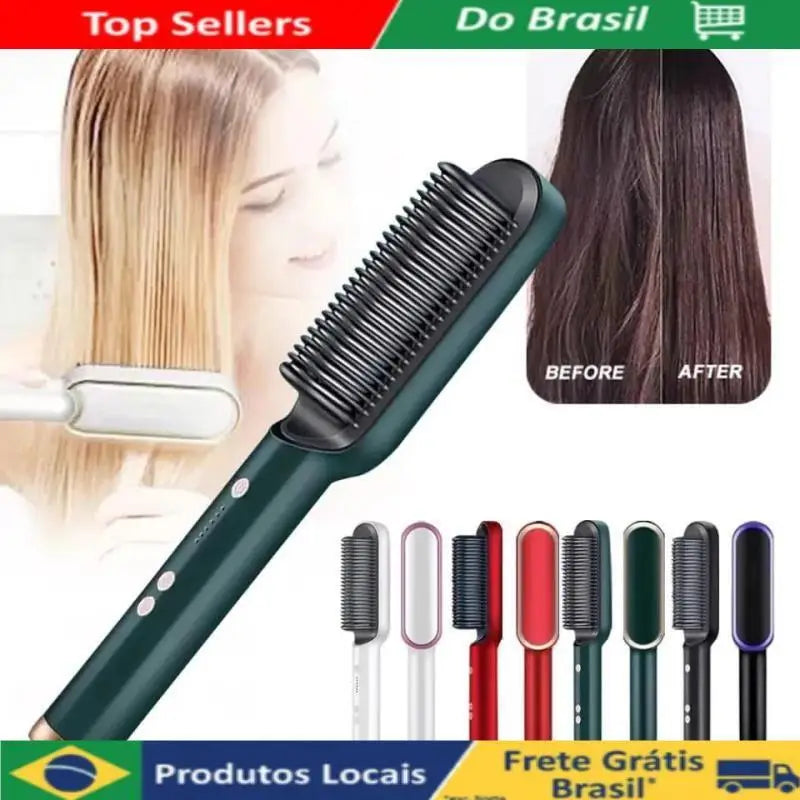 Escova Calmante Bivolt 5 em 1 - Alisa, Hidrata, Modela, Alisa e Anti-Frizz