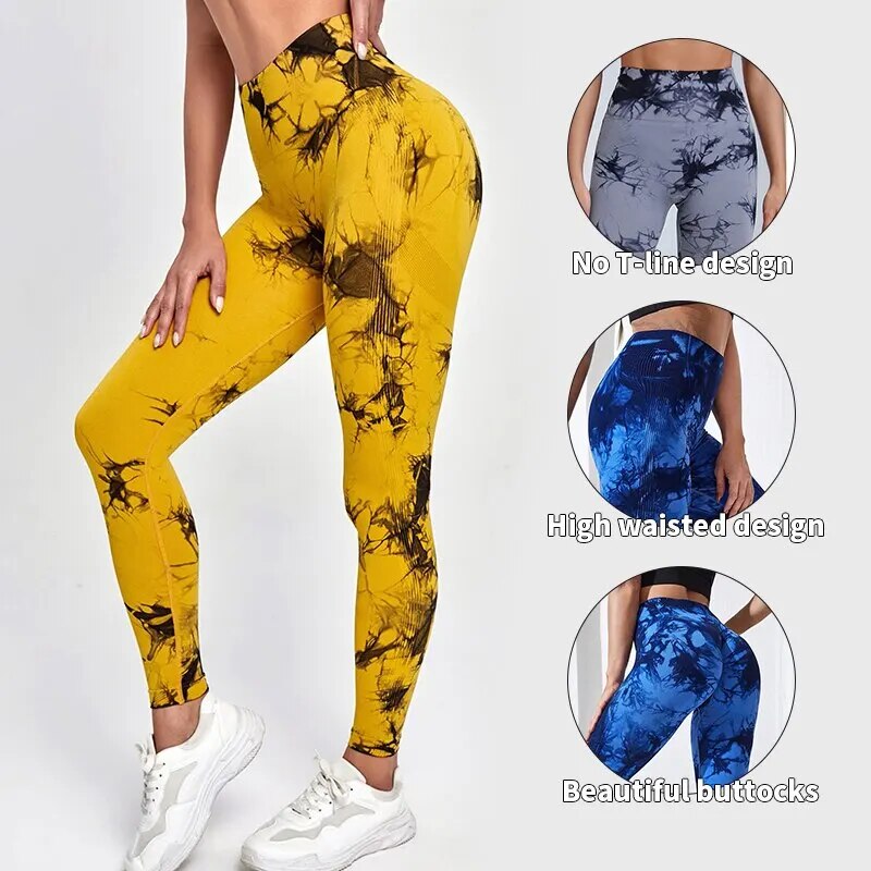 Legging de Yoga Push Up sem costura para mulheres, Tie Dye, Leggings esportivos, calças justas de fitness, leggings de treino, roupas de ginástica, 2023