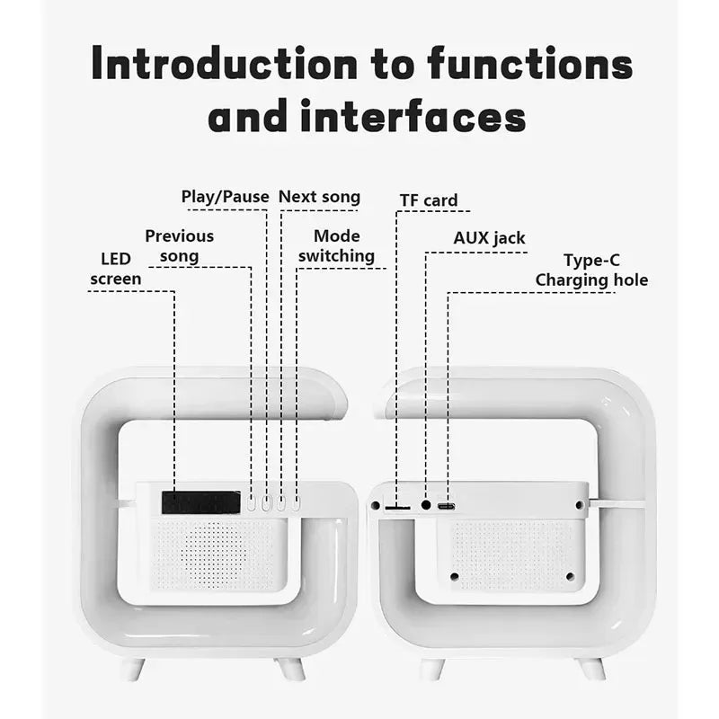 Multifuncional carregador sem fio suporte bluetooth 5.0 alto-falante fm tf rgb luz noturna estação de carregamento rápido para iphone samsung xiaomi