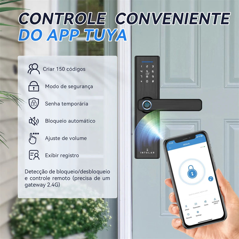 Tuya wifi digital eletrônico inteligente fechadura da porta com câmera biométrica impressão digital cartão inteligente senha chave desbloquear fechadura da porta digital