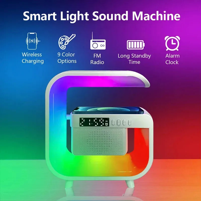 Multifuncional carregador sem fio suporte bluetooth 5.0 alto-falante fm tf rgb luz noturna estação de carregamento rápido para iphone samsung xiaomi