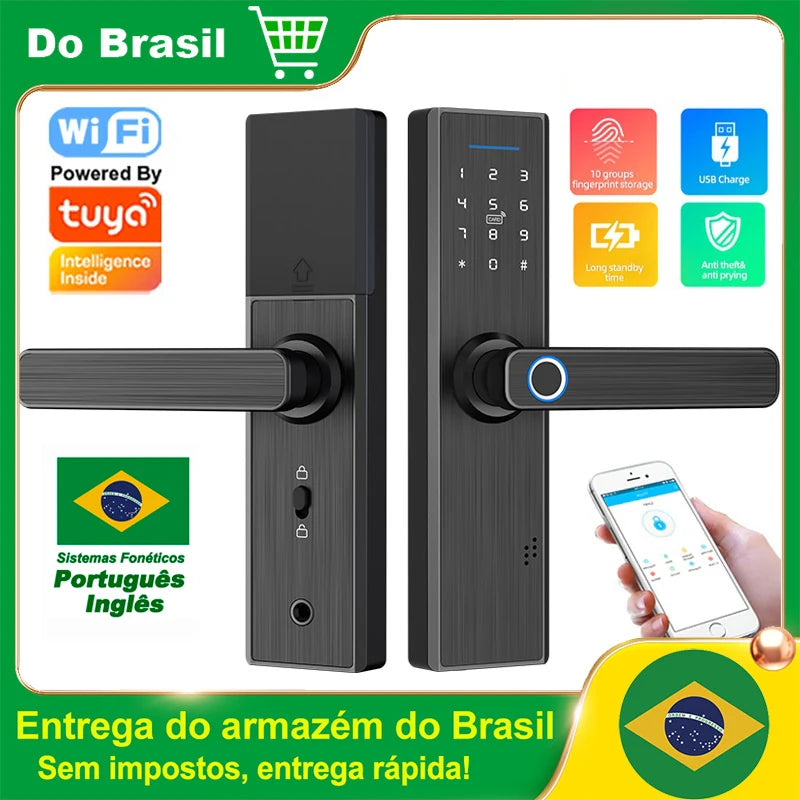 Tuya wifi digital eletrônico inteligente fechadura da porta com câmera biométrica impressão digital cartão inteligente senha chave desbloquear fechadura da porta digital