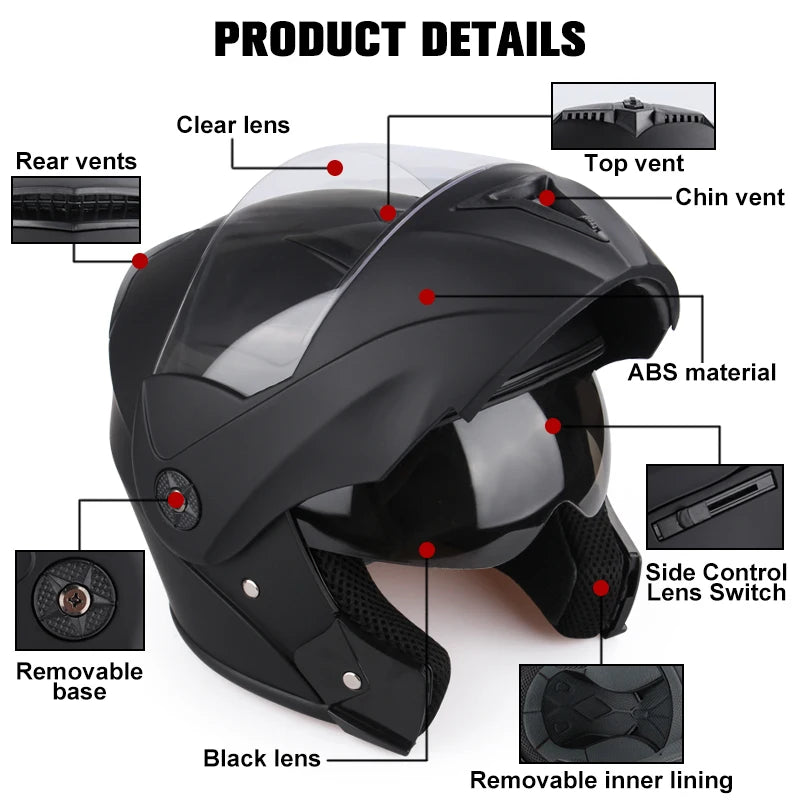 Uchoose capacete de motocicleta unissex com certificação DOT, lente dupla, seção transversal, capacete de segurança modular, capacete com viseira