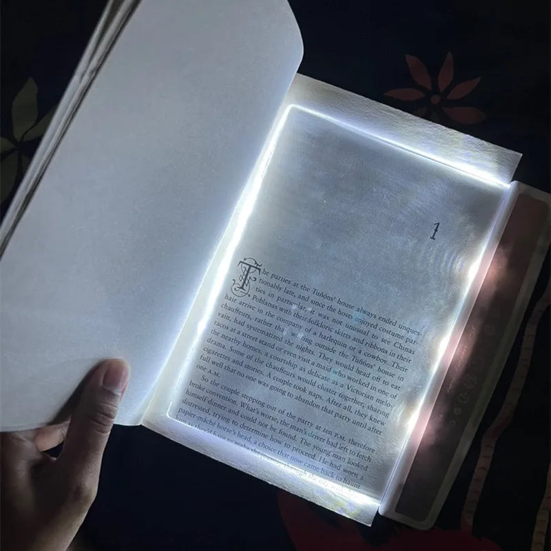 Luz de LED para livros, painel plano para cuidados com os olhos, luz para marcadores, ferramentas de estudo portáteis, iluminação de leitura com visão noturna para carro, viagem, cama