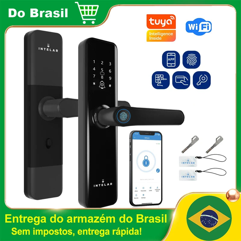 Intellar tuya wifi digital eletrônico inteligente fechadura da porta com câmera biométrica impressão digital cartão inteligente senha desbloqueio chave