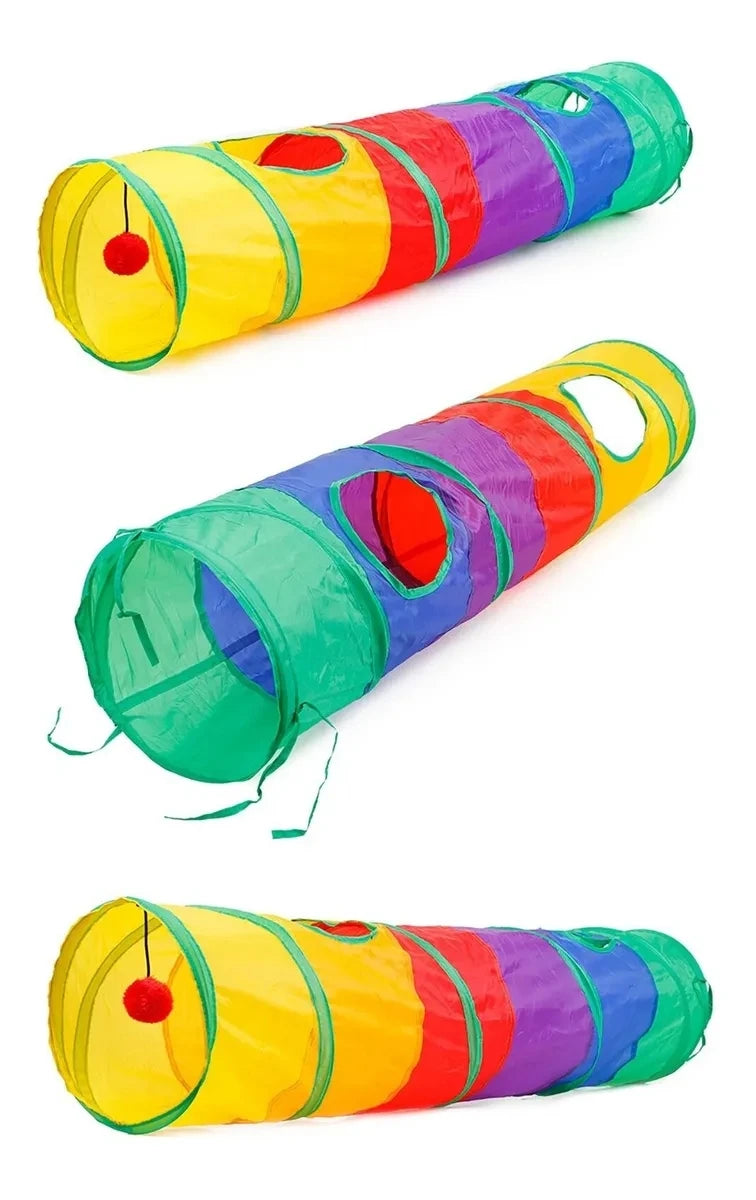 Túnel de gato brinquedo dobrável treinamento interativo dobrável crinkle gatinho jogar jogos tubo túnel com bola pat acessórios