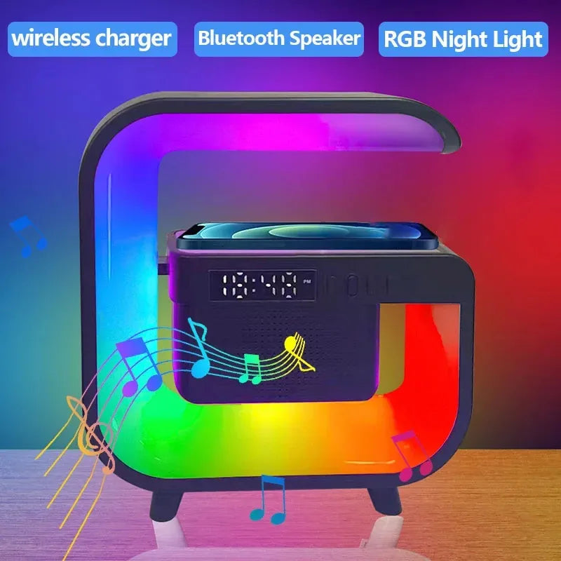 Multifuncional carregador sem fio suporte bluetooth 5.0 alto-falante fm tf rgb luz noturna estação de carregamento rápido para iphone samsung xiaomi