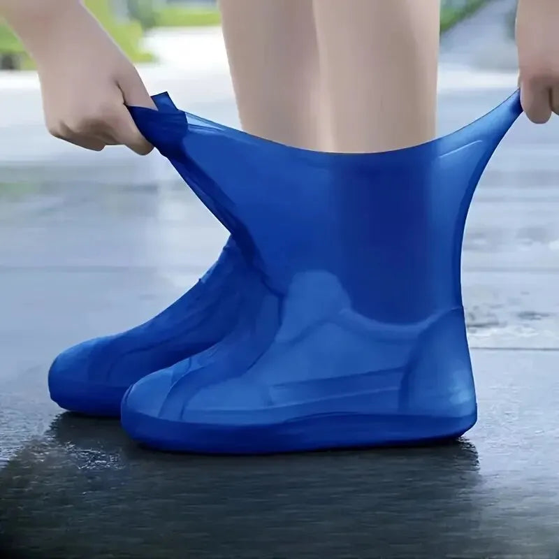 1 par de botas de chuva de borracha para uso ao ar livre, capas de sapato impermeáveis de silicone, capa de sapato para dias chuvosos, chuva reutilizável e antiderrapante