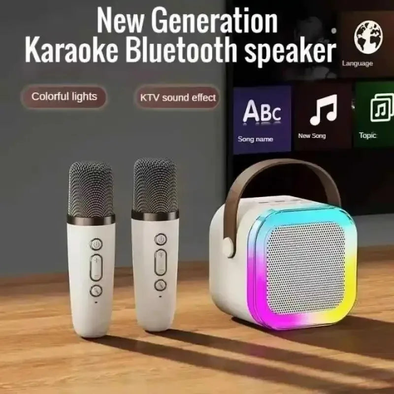 Máquina portátil de karaokê bluetooth k12, sistema de alto-falante 5.3 pa com 1-2 microfones sem fio, casa, família, cantando, presentes para crianças