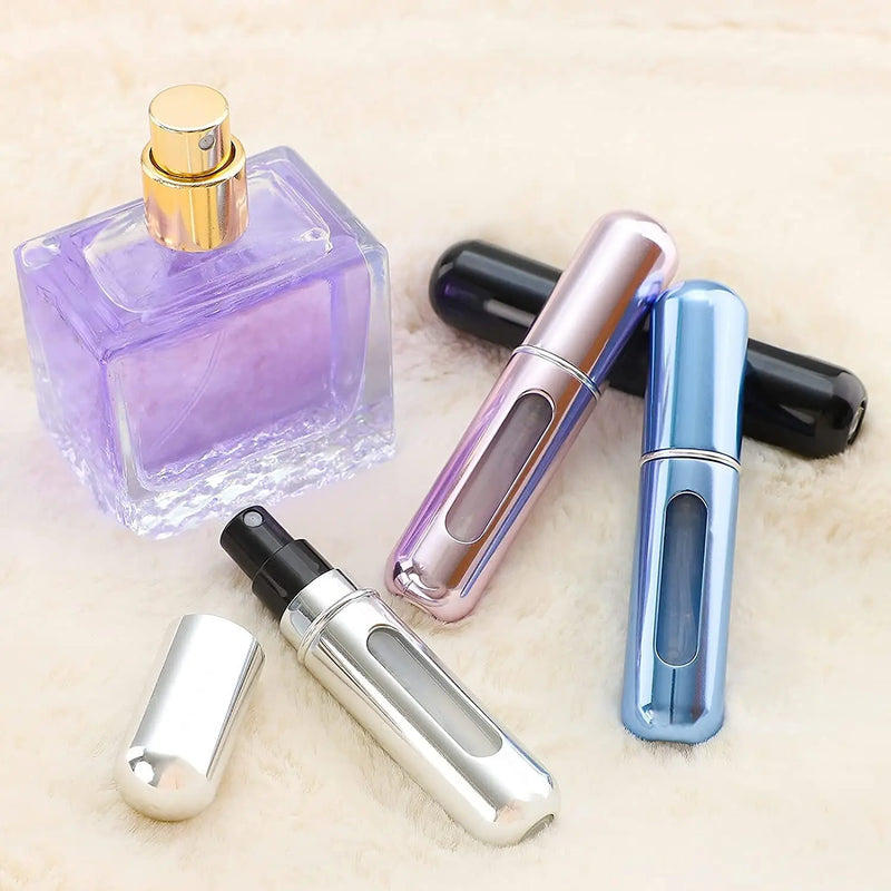 Recipiente líquido portátil do atomizador do perfume 8/5ml para cosméticos que viajam mini garrafa recarregável vazia do álcool do pulverizador de alumínio