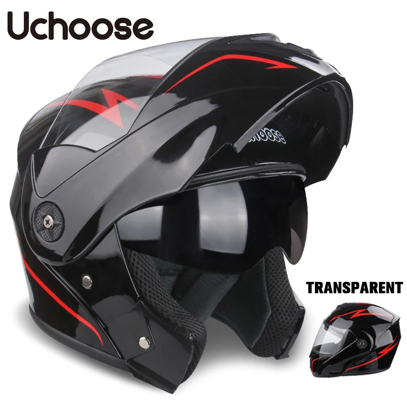 Uchoose capacete de motocicleta unissex com certificação DOT, lente dupla, seção transversal, capacete de segurança modular, capacete com viseira