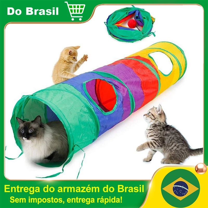 Túnel de gato brinquedo dobrável treinamento interativo dobrável crinkle gatinho jogar jogos tubo túnel com bola pat acessórios