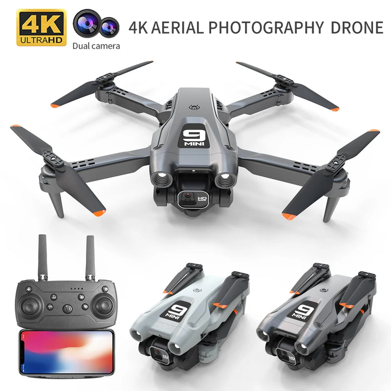 Novo profissional mini drone de controle remoto k9 4k hd câmera dupla aérea wifi fpv dobrável dron quadcopter rc helicóptero brinquedo presente