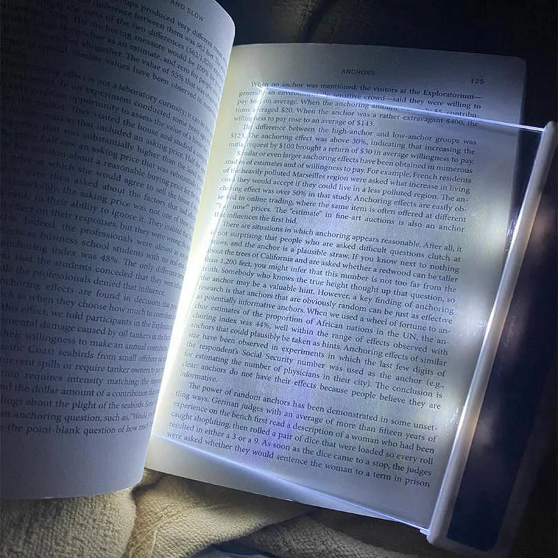 Luz de LED para livros, painel plano para cuidados com os olhos, luz para marcadores, ferramentas de estudo portáteis, iluminação de leitura com visão noturna para carro, viagem, cama