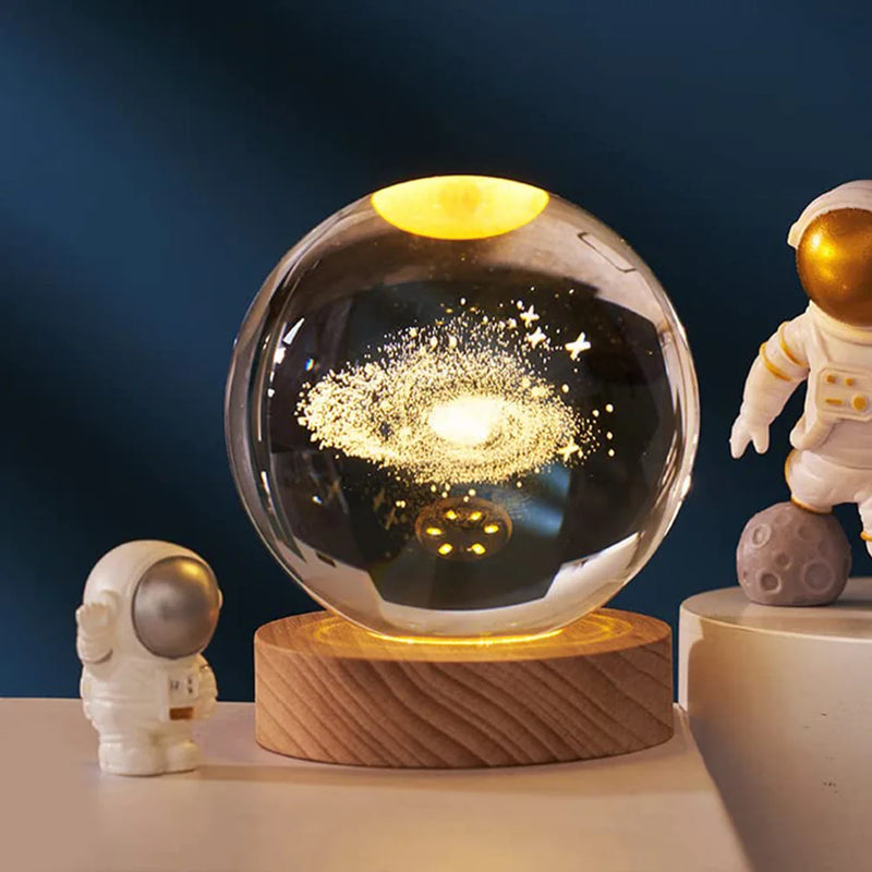 Brilhante galáxia planetária astronauta bola de cristal luzes da noite usb energia quente luz cabeceira natal presente do miúdo lâmpada noite