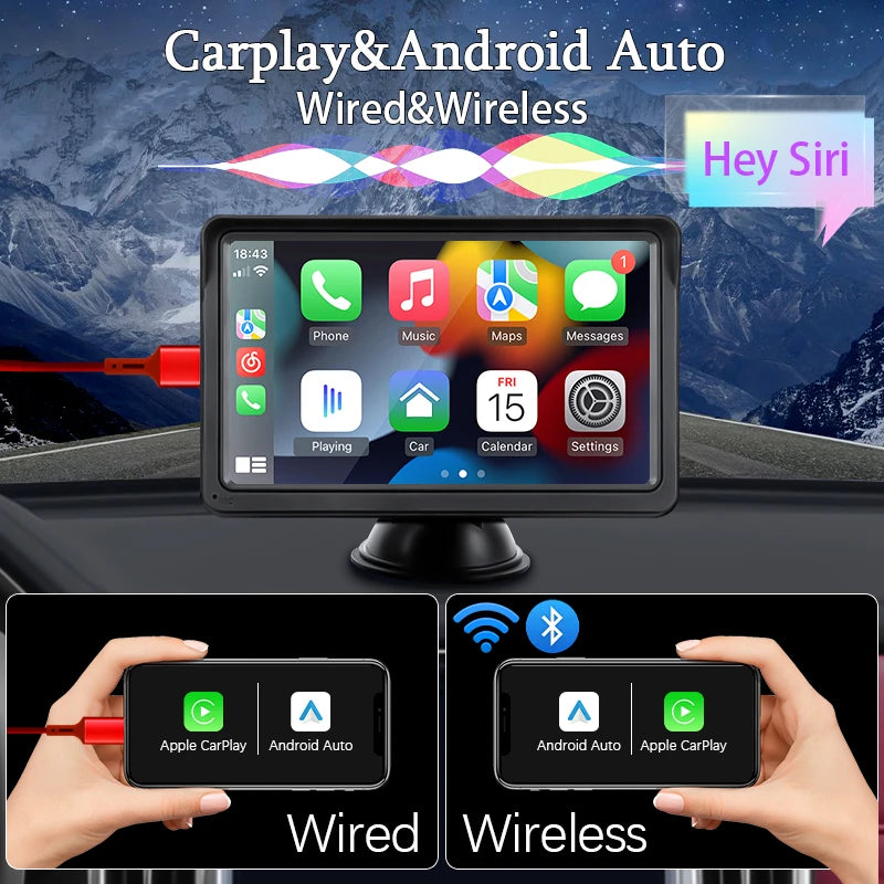 Hippcron carplay android auto rádio do carro reprodutor de vídeo multimídia tela de toque portátil de 7 polegadas com usb aux para câmera de visão traseira