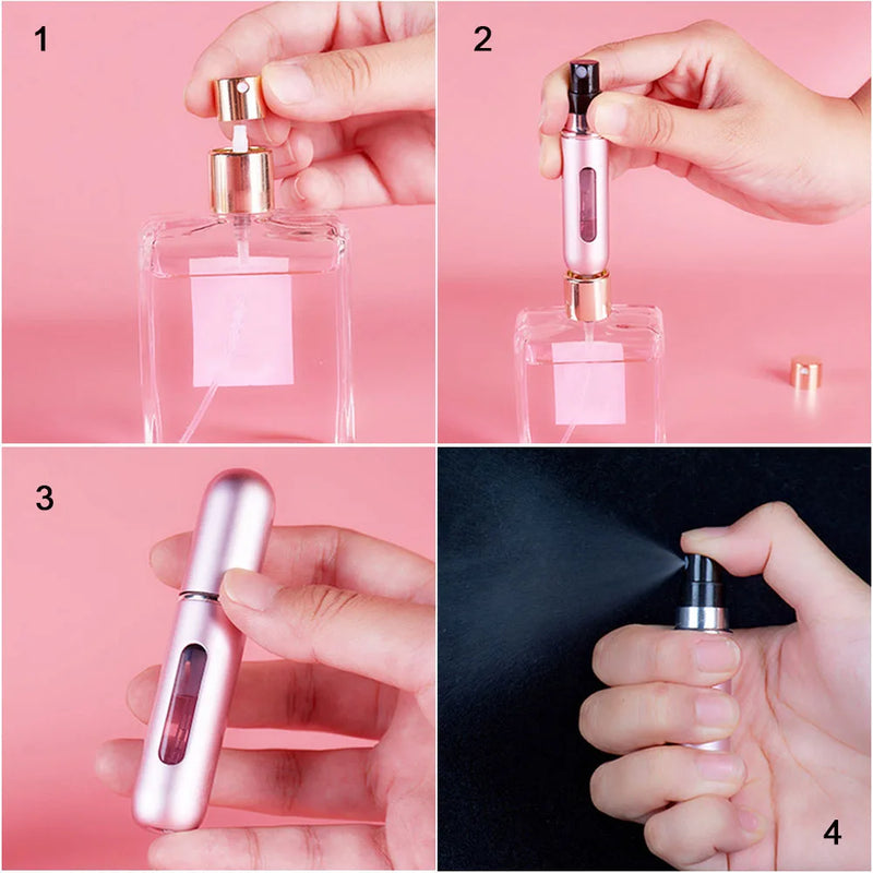 Recipiente líquido portátil do atomizador do perfume 8/5ml para cosméticos que viajam mini garrafa recarregável vazia do álcool do pulverizador de alumínio