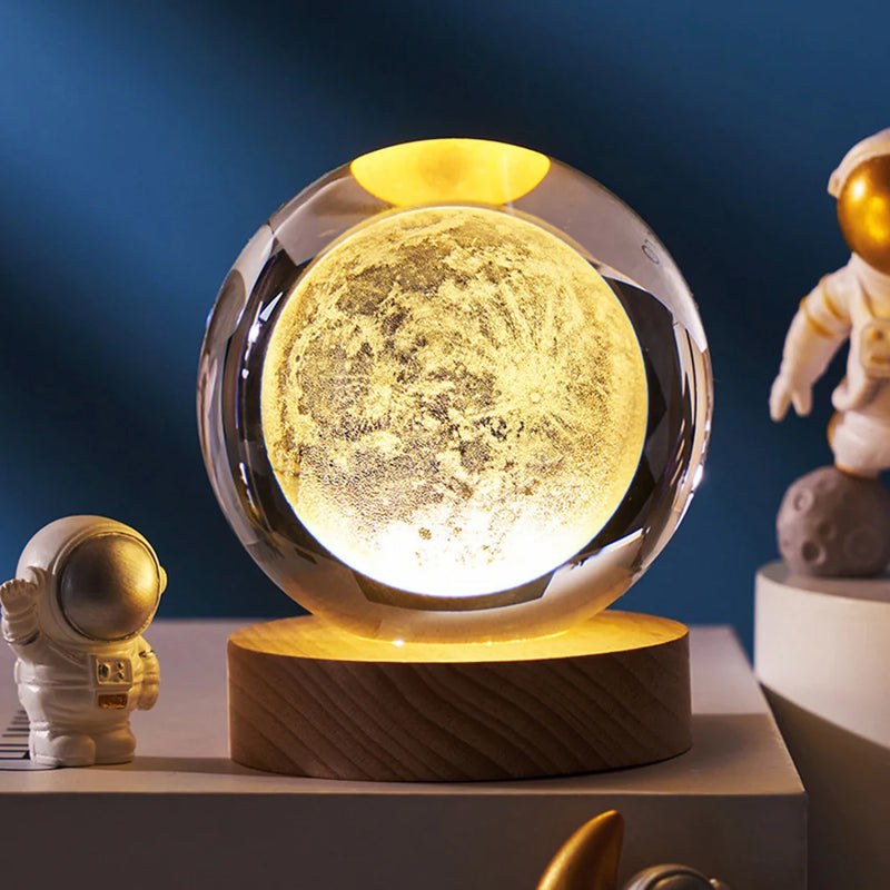 Brilhante galáxia planetária astronauta bola de cristal luzes da noite usb energia quente luz cabeceira natal presente do miúdo lâmpada noite