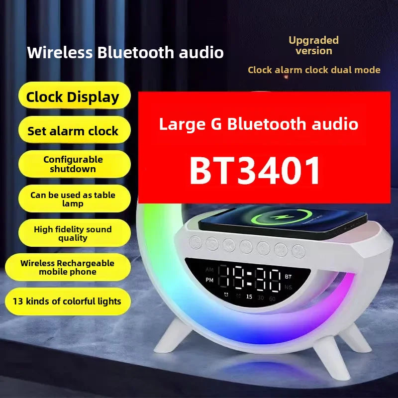 Bt-3401 atmosfera colorida luz sem fio bluetooth alto-falante relógio alarme integrado máquina novo produto best-seller transfronteiriço