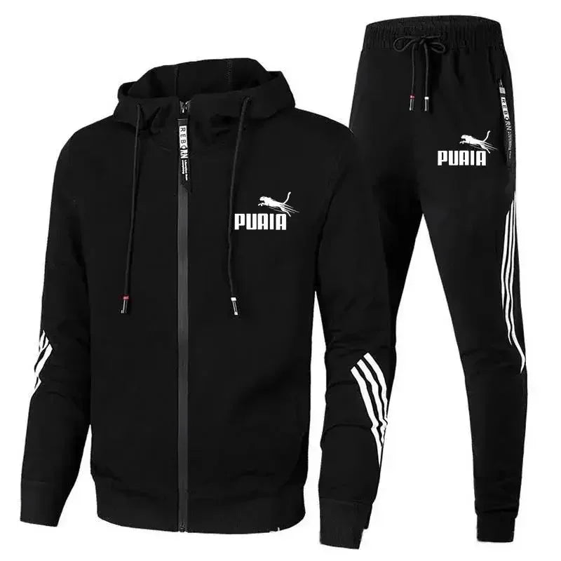 Moda agasalho masculino terno outono novo zíper cardigan jaqueta + moletom listra correndo fitness basquete jogging 2 peça conjunto