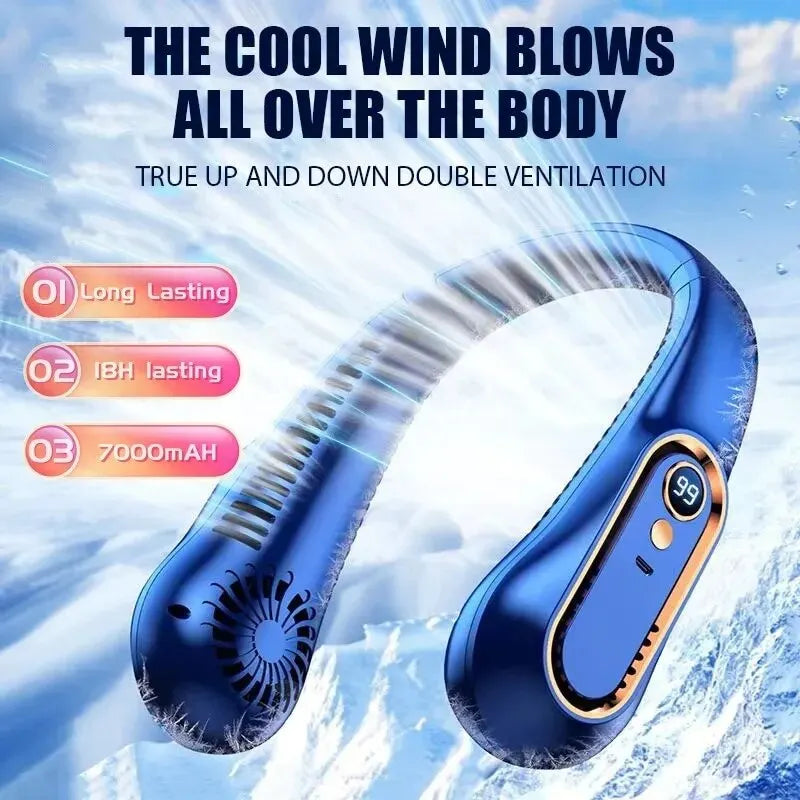 Pescoço bladeless ventilador mini ultra longa vida portátil preguiçoso silencioso ventilador de carregamento usb estudante esportes escritório display digital potência 5 engrenagem