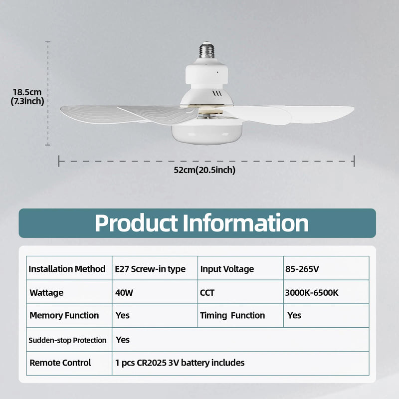 Ventilador de teto LED 40W E27 com controle remoto para escurecimento, adequado para sala de estar, estudo, uso doméstico, 85-265V