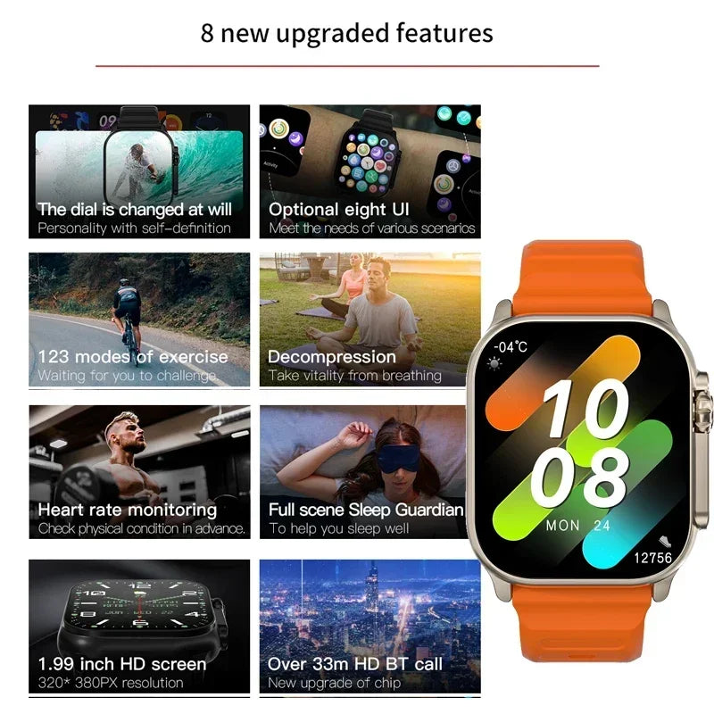 2024 t900 ultra 2 relógio inteligente masculino 49mm série 8 2.3 "tela amoled nfc bússola à prova dwaterproof água para apple watch iwo ultra 8 smartwatch