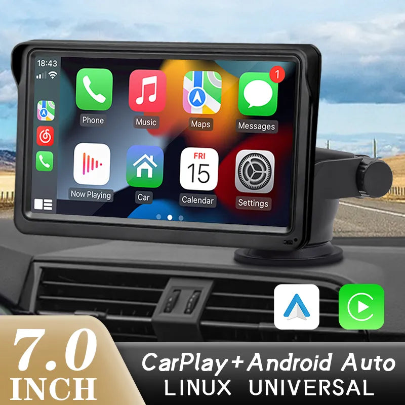 Hippcron carplay android auto rádio do carro reprodutor de vídeo multimídia tela de toque portátil de 7 polegadas com usb aux para câmera de visão traseira