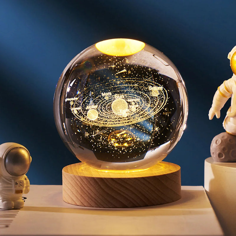 Brilhante galáxia planetária astronauta bola de cristal luzes da noite usb energia quente luz cabeceira natal presente do miúdo lâmpada noite