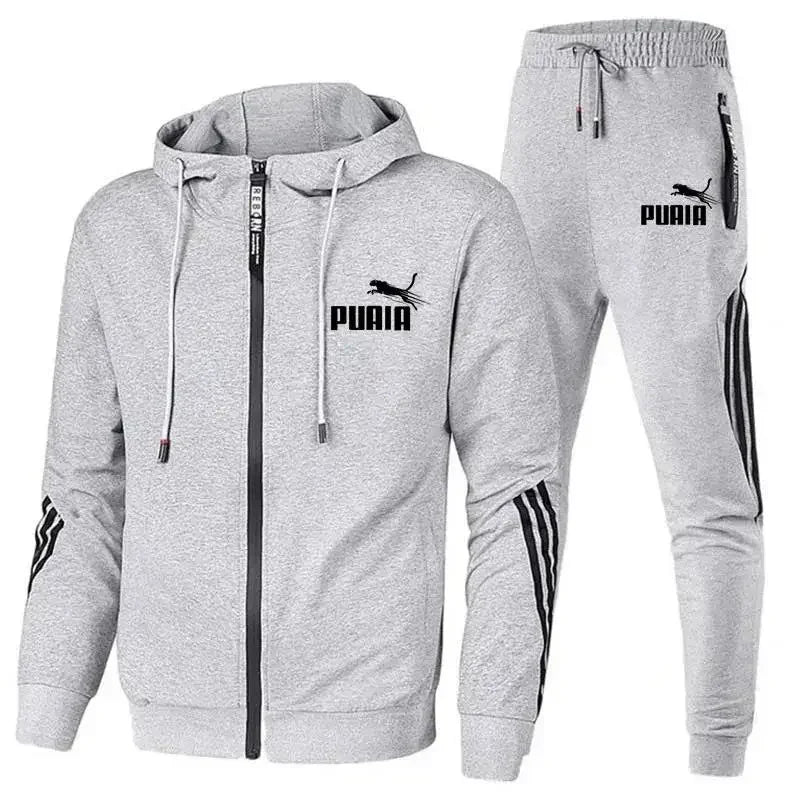 Moda agasalho masculino terno outono novo zíper cardigan jaqueta + moletom listra correndo fitness basquete jogging 2 peça conjunto