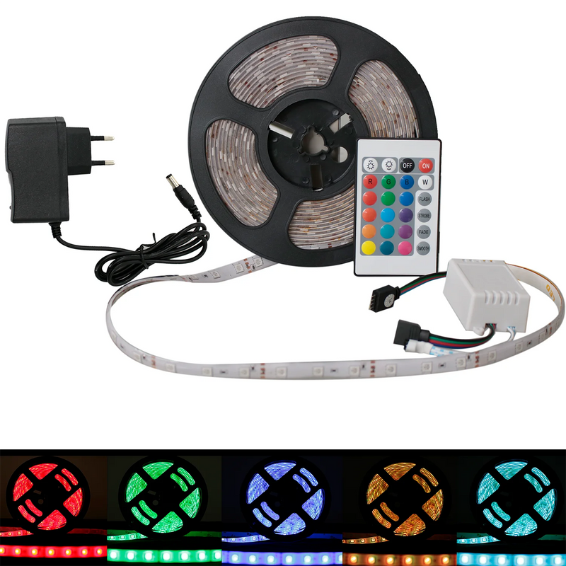 Rolo de Fita Led 5050 Rgb 5m Ip65 + Controle + Fonte 12v Bivolt