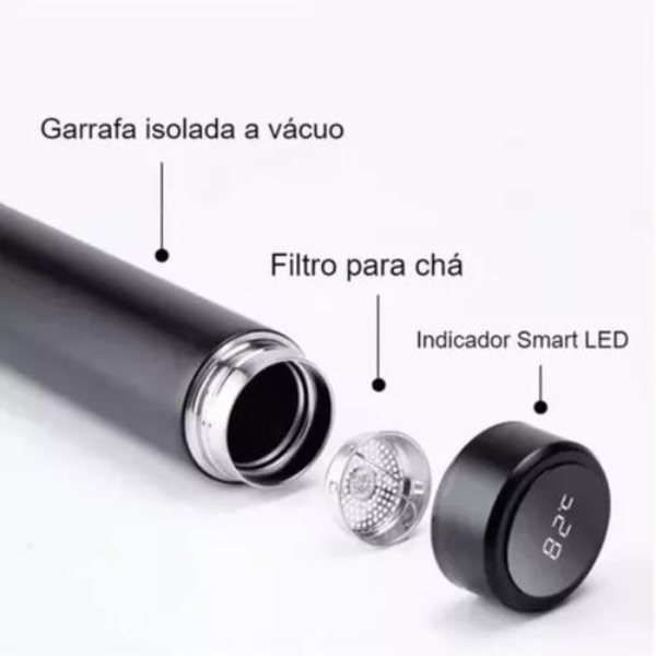 Garrafa Térmica 500ml Com Medidor De Temperatura Digital Led