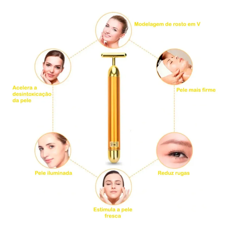 Massageador Facial Elétrico Gold 24k Harmonização Anti-rugas