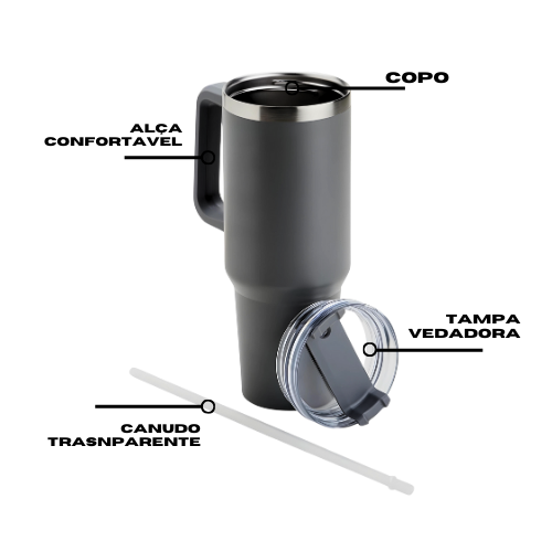 Cópia - Copo Térmico Grande 1200 Ml Canudo Parede Dupla