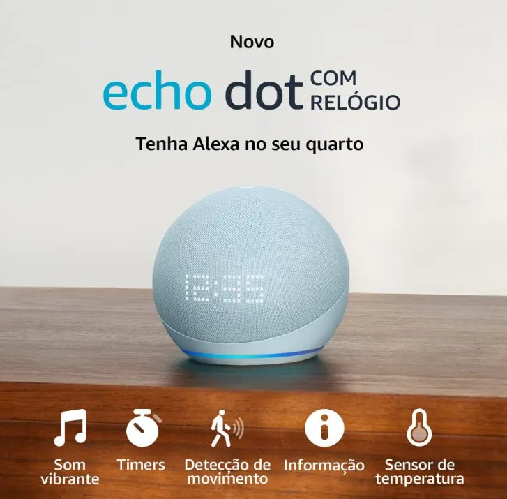 Amazon Echo Dot (5ª Geração) Smart Speaker Alexa com Relógio